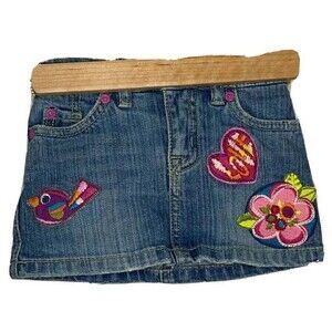 Childrens Place Skirt Girls 12 Months Blue Bird Heart Flower Patched Jean